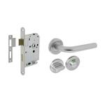 Deurbeslag set wc-slot 63/8mm en deurklink Recht RVS + wc..., Ophalen of Verzenden, Nieuw, Rvs, Klink of Kruk