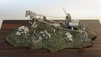 1980 groot zilver werkstuk, tafereel met paard, slede &