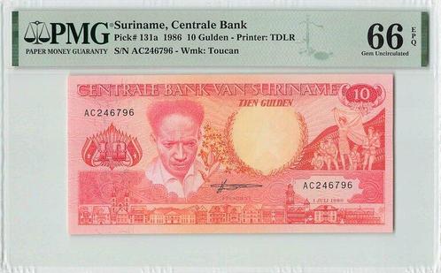 1986 Suriname P 131a 10 Gulden Pmg 66 Epq, Postzegels en Munten, Bankbiljetten | Europa | Niet-Eurobiljetten, Verzenden