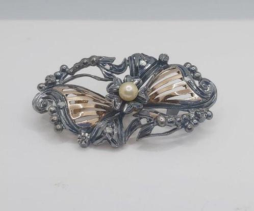 Broche - 19.2 kt. Roségoud, Zilver Diamant (Natuurlijk) -, Sieraden, Tassen en Uiterlijk, Antieke sieraden