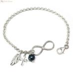Zilveren Armband met Infinity, Parel, Veer & Kruis - 925 zil, Sieraden, Tassen en Uiterlijk, Armbanden, Verzenden, Nieuw, Zilver