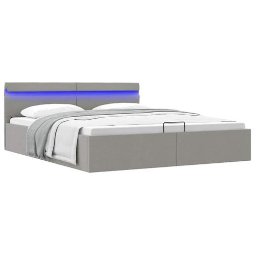 vidaXL Bedframe met opbergruimte en LED stof lichtgrijs, Huis en Inrichting, Slaapkamer | Bedden, 80 cm, 200 cm, Grijs, Eenpersoons