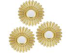 Veiling - Sierspiegel zon 3 stuks ronde hangspiegels Goud, Nieuw