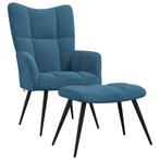 Blauwe Fluweel Relaxstoel met Voetenbank | Tweedekansje, Ophalen of Verzenden, Nieuw, Blauw
