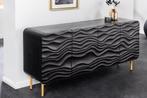 Design dressoir WAVE 160cm zwart mat goud mango massief hout, Huis en Inrichting, Kasten | Overige, Ophalen of Verzenden, Nieuw