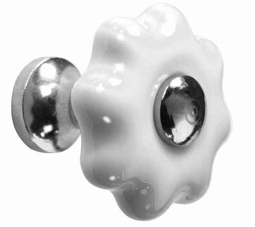 Meubelknop Fleur porselein 31mm wit/glans nikkel, Doe-het-zelf en Verbouw, Hang- en Sluitwerk, Nieuw, Ophalen of Verzenden