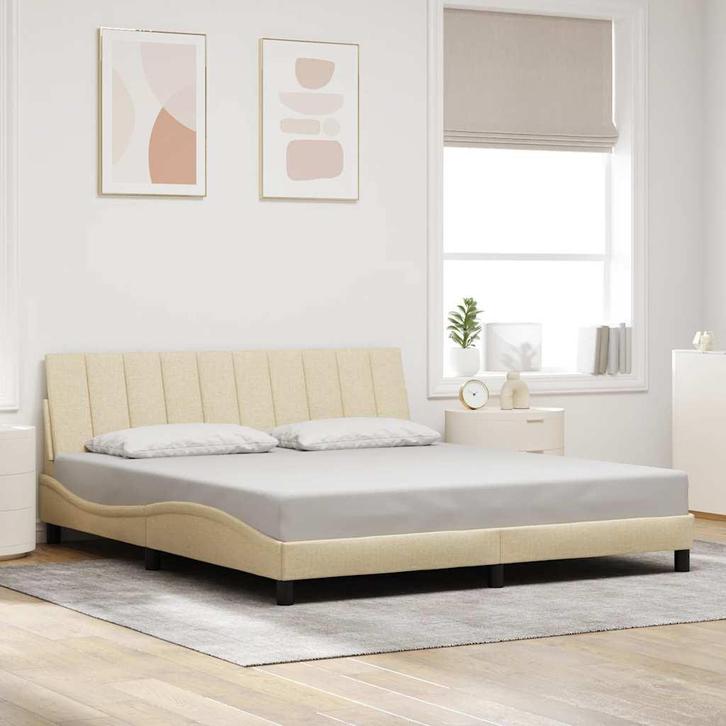 vidaXL Bedframe zonder matras Hanko stof crèmekleurig, Huis en Inrichting, Slaapkamer | Bedden, 80 cm, 200 cm, Crème, Eenpersoons
