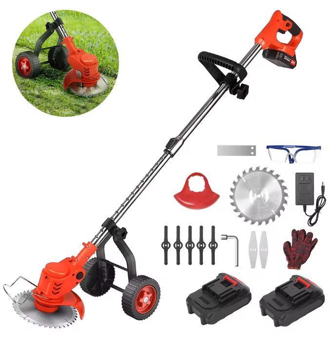 Draadloze Hand Grastrimmer met Wielen, Telescopisch + 2 Accu, Tuin en Terras, Grasmaaiers, Nieuw, Verzenden