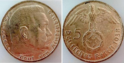 Duitsland 5 Reichsmark Hindenburg 1938d vz/stgl ! zilver, Postzegels en Munten, Munten | Europa | Niet-Euromunten, Verzenden