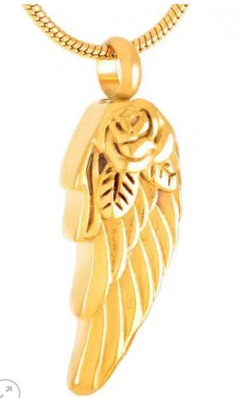 Assieraad, ashanger goud vleugel veer, Sieraden, Tassen en Uiterlijk, Kettinghangers, Goud, Nieuw, Kruis of Symbool, Overige materialen