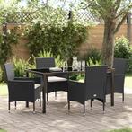 vidaXL 5-delige tuinset met kussens zwart poly riet, Verzenden, Nieuw, Rvs, Tuinset