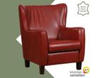 Leren fauteuil Hug - Granada Rouge (rood) - Poten hout, Huis en Inrichting, Fauteuils, Nieuw, Ophalen of Verzenden, 75 tot 100 cm