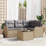 vidaXL 5-delige Tuinbankenset met kussens poly rattan zwart, Verzenden, Nieuw, Rotan