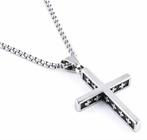 Lange heren ketting Cross zilverkleurig met kleine kruisjes, Sieraden, Tassen en Uiterlijk, Kettingen, Verzenden, Nieuw, Zilver