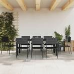 vidaXL 9-delige Tuinset poly rattan en staal zwart, Nieuw, 8 zitplaatsen, Tuinset, Verzenden