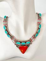 turkoois en koraal - vintage Tibetaans zilver - Halsketting