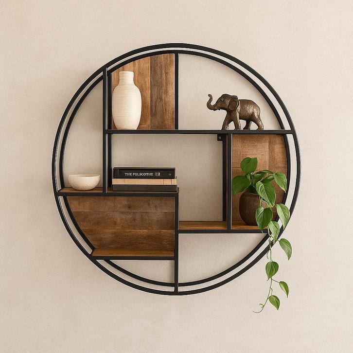 Wandrek Mangohout Bowi Rond 60 cm, Huis en Inrichting, Kasten | Wandmeubels, Minder dan 25 cm, Nieuw, Overige houtsoorten, Verzenden