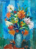 Gust Dierikx (XX) - Vaas met bloemen in blauw decor