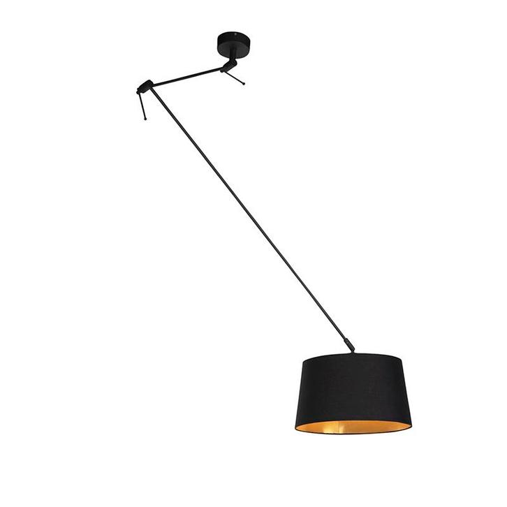 Hanglamp zwart met katoenen kap zwart met goud 35 cm - Blitz, Huis en Inrichting, Lampen | Hanglampen, Nieuw, Verzenden