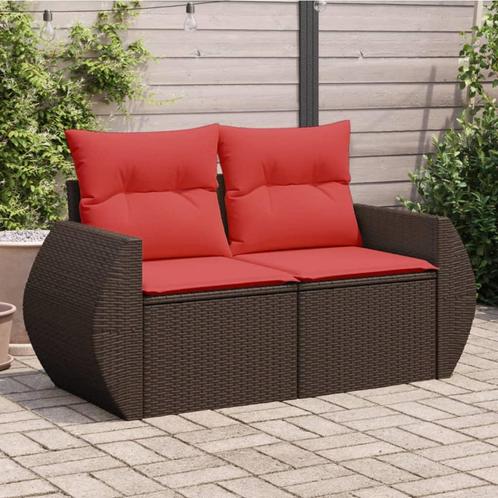vidaXL Tuinbank 2-zits met kussens poly rattan bruin, Tuin en Terras, Tuinsets en Loungesets, Nieuw, Rotan, Verzenden