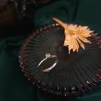 Witgouden solitair ring met zirconia; Blush, Gebruikt, Overige kleuren, Ophalen of Verzenden, 17 tot 18