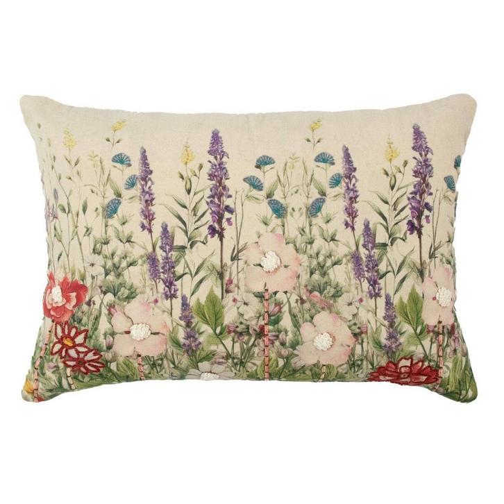 kussen geborduurd wilde bloemen paarse ridderspoor 40x60cm, Huis en Inrichting, Woonaccessoires | Overige, Verzenden