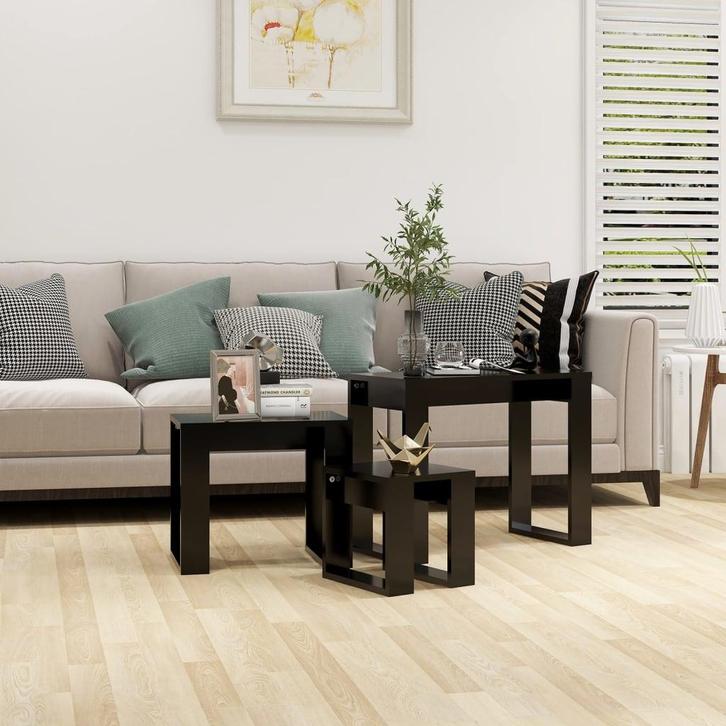 vidaXL 3-delige Tafeltjesset bewerkt hout zwart, Huis en Inrichting, Tafels | Bijzettafels, Nieuw, 45 tot 60 cm, Verzenden