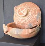 Oude taginepot met deksel 25 cm BERBER KABYLE - Terracotta -, Antiek en Kunst