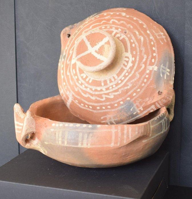 Oude taginepot met deksel 25 cm BERBER KABYLE - Terracotta -, Antiek en Kunst, Kunst | Niet-Westerse kunst