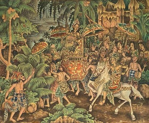 Processie met Dewi Sri Lakshmi - Hout, Linnen - Wt. Rudi /, Antiek en Kunst, Kunst | Niet-Westerse kunst