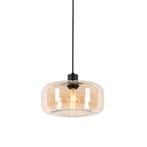 Smart hanglamp zwart met amber glas incl. Wifi A60 - Bizle, Huis en Inrichting, Lampen | Hanglampen, Nieuw, Glas, Art Deco, 75 cm of meer