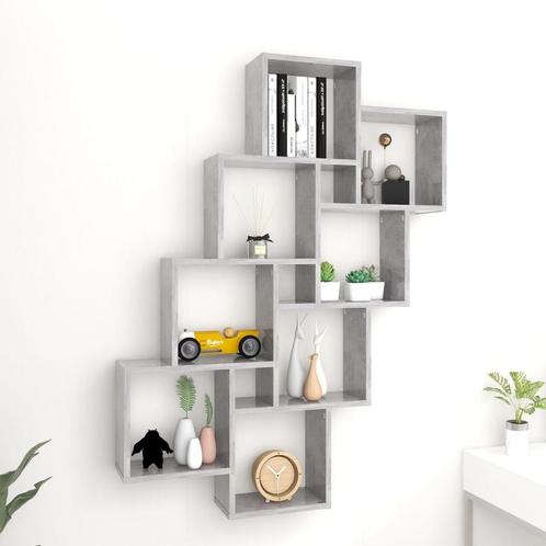 vidaXL Wandschap kubus 90x15x119 cm bewerkt hout betongrijs, Huis en Inrichting, Woonaccessoires | Wandplanken en Boekenplanken