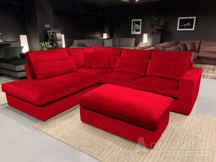 Hoekbank Leusden - hoekbanken - Rood - Velvetstof, Huis en Inrichting, Banken | Sofa's en Chaises Longues, 150 cm of meer, Nieuw