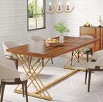 Industriële Eettafel 160 cm – Houtlook & Gouden Frame, Huis en Inrichting, Tafels | Eettafels, Verzenden, Nieuw