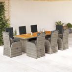 vidaXL 9-delige Tuinset met kussens poly rattan grijs, Nieuw, 8 zitplaatsen, Tuinset, Verzenden