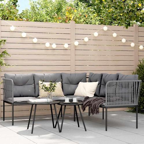 vidaXL Loungeset met kussens staal en textileen zwart, Tuin en Terras, Tuinsets en Loungesets, Loungeset, Nieuw, Rvs, Verzenden