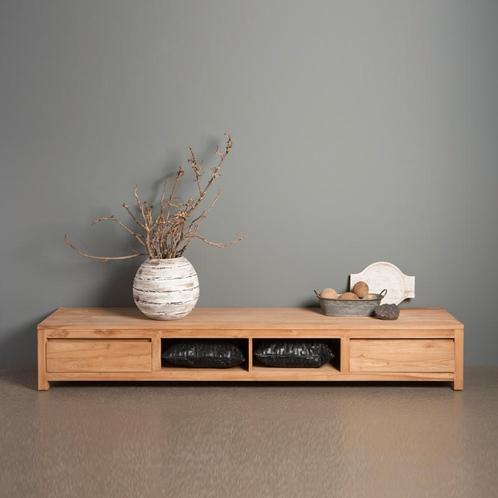 *WOONWINKEL* Tower Living Corona Laag Tv-meubel Teak - 2 Lad, Huis en Inrichting, Kasten | Televisiemeubels, Nieuw, Verzenden