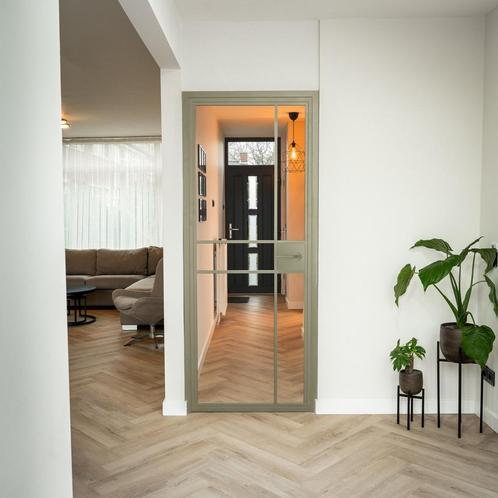Stalen Binnendeur 6 Vlaks Olijfgroen Helder glas Met slot, Doe-het-zelf en Verbouw, Deuren en Horren, Nieuw, Metaal, Binnendeur