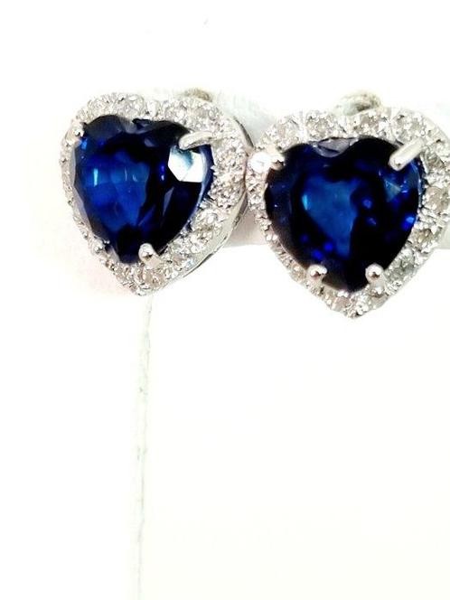 Oorbellen - 18 karaat Witgoud - 4.59ct. tw. Saffier -, Sieraden, Tassen en Uiterlijk, Oorbellen