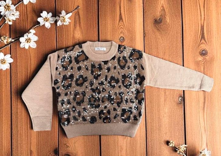 Meisjes trui met luipaardprint en pailletten – Herfst/Winter, Kinderen en Baby's, Kinderkleding | Maat 164, Meisje, Nieuw, Trui of Vest