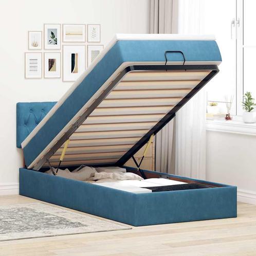 vidaXL Bed poef met matras en LEDs 80x200 cm fluweel, Huis en Inrichting, Slaapkamer | Bedden, 80 cm, 200 cm, Blauw, Eenpersoons