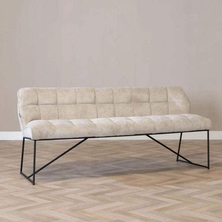 40% Korting: Scandinavische eetkamerbank Jelle taupe 220 cm, Huis en Inrichting, Stoelen, Grijs, Zo goed als nieuw, Stof, Ophalen