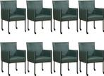 Set van 8 Groene leren moderne kuipstoel - poot rond zwart m, Nieuw, Leer, Ophalen of Verzenden, Modern