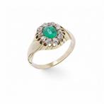 Ring 14K gouden ring met smaragd en diamantcluster, Sieraden, Tassen en Uiterlijk, Ringen, Nieuw