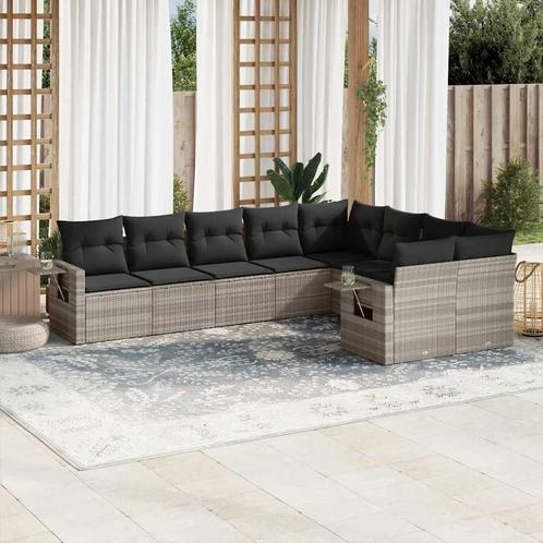 vidaXL 9-delige Loungeset met kussens poly rattan lichtgrijs, Tuin en Terras, Tuinsets en Loungesets, Loungeset, Nieuw, Rotan