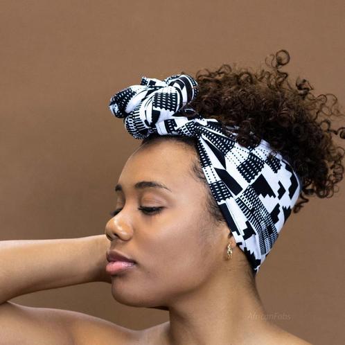 Afrikaanse  Zwart / Witte kente hoofddoek - headwrap, Kleding | Dames, Hoeden en Petten, Nieuw, Ophalen of Verzenden