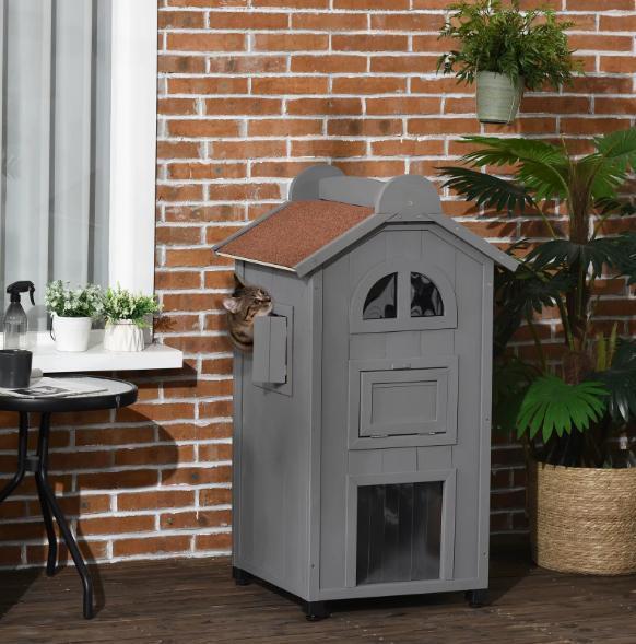 Kattenhuis 2 Verdiepingen met Asfaltdak, Trap en Hangmat, Dieren en Toebehoren, Kattenmanden, Nieuw, Verzenden