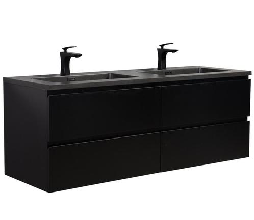 Badkamermeubel Set Angela 140cm Mat Zwart Badmeubel, Huis en Inrichting, Badkamer | Badkamermeubels, Nieuw, Wastafelkast, Verzenden