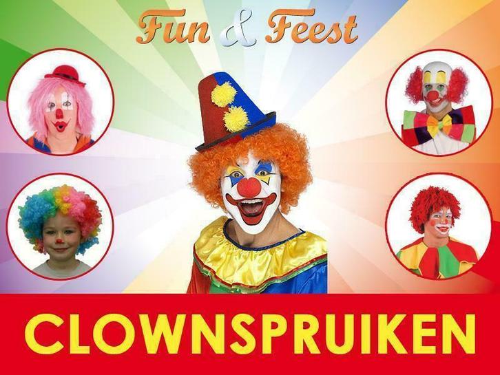 Clownspruik - Mega aanbod clownspruiken, Hobby en Vrije tijd, Feestartikelen, Hoed of Pruik, Nieuw, Ophalen of Verzenden