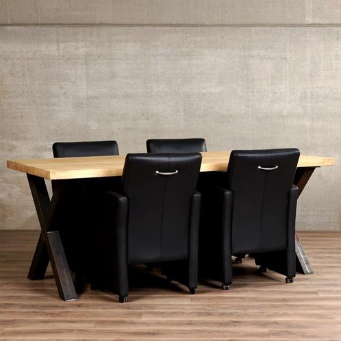 Set van 4 leren eetkamerfauteuils - met armleuning en wieltj, Huis en Inrichting, Stoelen, Overige kleuren, Nieuw, Leer, Ophalen of Verzenden